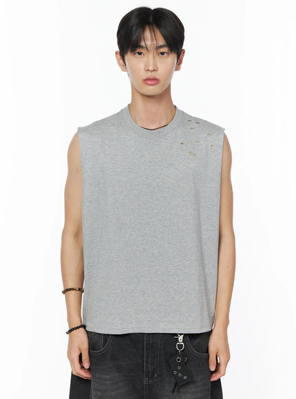 mens-eyelet-semi-crop-tank-iu510 / Gray