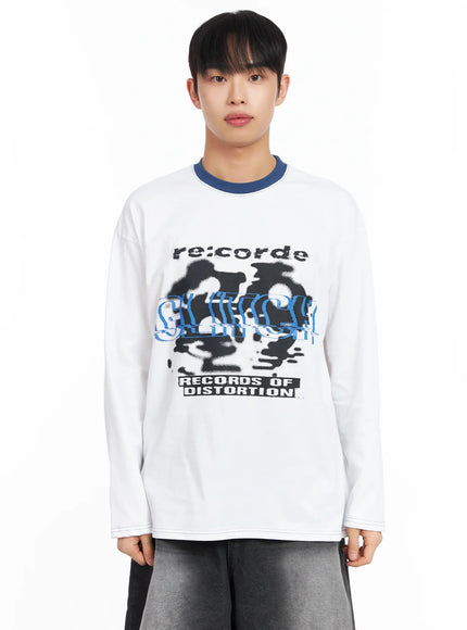 mens-glitch-graphic-long-sleeve-top-im516 / White