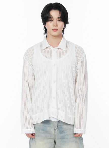 mens-sheer-cardigan-jacket-iy519 / White