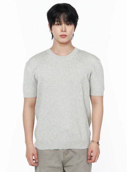 Men's Ribbed Slim Fit Knit T-Shirt IU523