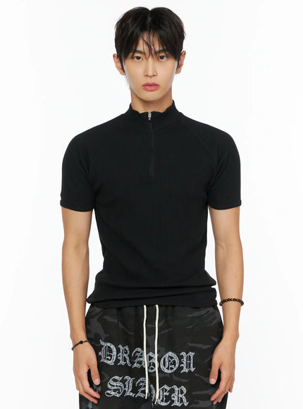Men's Ribbed Short Sleeve Quarter Zip T-Shirt  IL520
