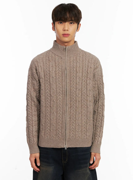 mens-cable-knit-zip-up-cardigan-id511 / Beige
