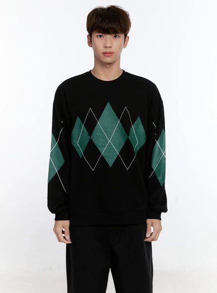 mens-argyle-pattern-sweatshirt-is530 / Black