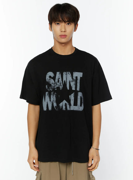 mens-saint-world-lettering-graphic-t-shirt-iy508 / Black