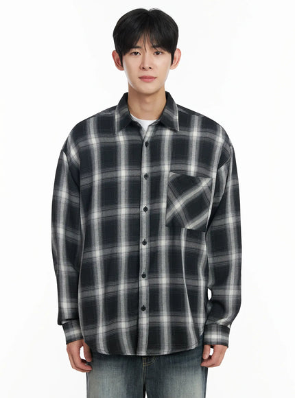 mens-plaid-button-up-shirt-if517 / Black