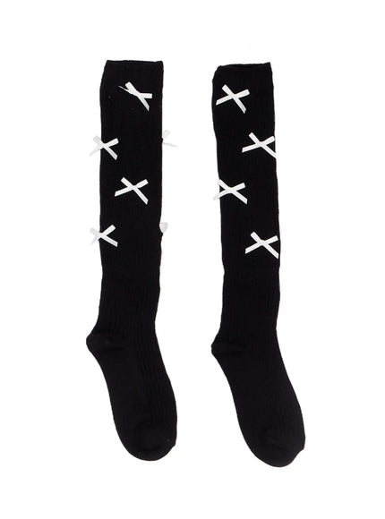 ribbon-knee-high-socks-io517 / Black