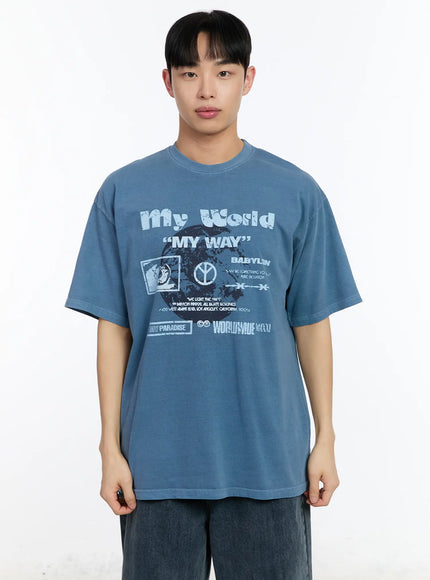 mens-graphic-lettering-t-shirt-ia508 / Blue
