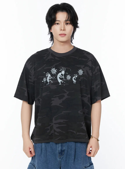 mens-camo-layered-t-shirt-iy519 / Dark gray