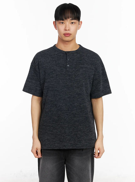 mens-classic-henley-ribbed-t-shirt-ia501 / Dark gray