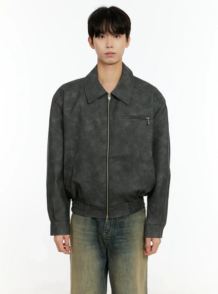 mens-textured-faux-leather-jacket-in503 / Dark gray