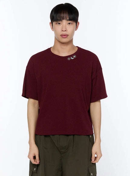 mens-embroidered-waffle-knit-t-shirt-ia520 / Dark red