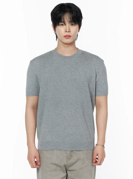 Men's Ribbed Slim Fit Knit T-Shirt IU523