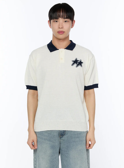 mens-contrast-graphic-polo-shirt-ia520 / Light beige