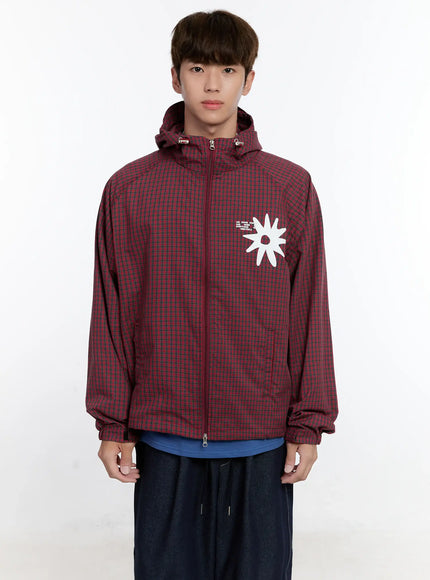 mens-checkered-windbreaker-jacket-is529 / Red