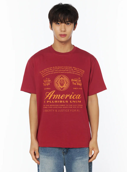 mens-american-lettering-graphic-t-shirt-iy529 / Red