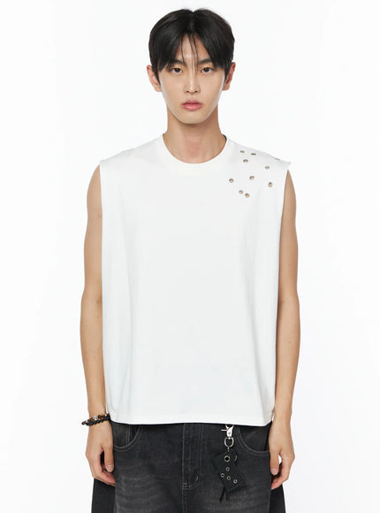 mens-eyelet-semi-crop-tank-iu510 / White