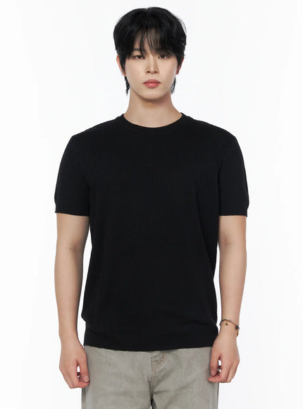 Men's Ribbed Slim Fit Knit T-Shirt IU523