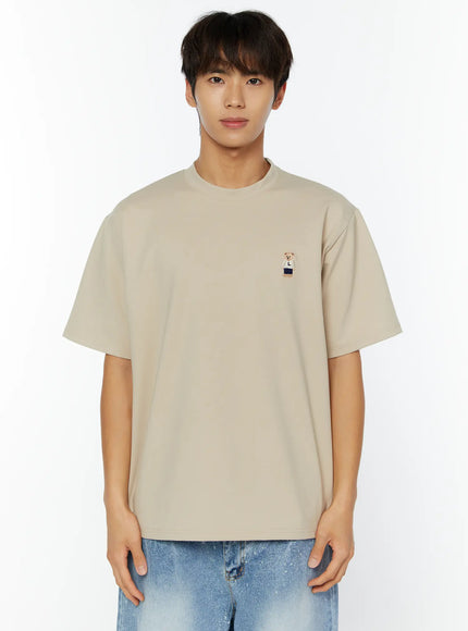 mens-teddy-embroidered-t-shirt-iy508 / Beige