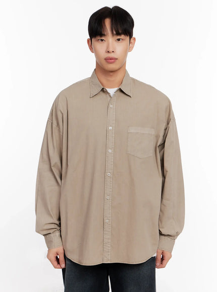 mens-relaxed-fit-blue-cotton-shirt-io528 / Beige