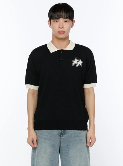 mens-contrast-graphic-polo-shirt-ia520 / Black