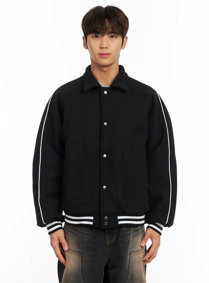 mens-contrast-piping-varsity-jacket-id511 / Black