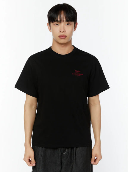 mens-trendy-crew-neck-graphic-tee-iu515 / Black