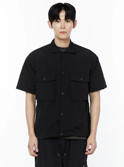 mens-casual-snap-button-short-sleeve-shirt-ia527 / Black