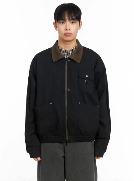 mens-collar-contrast-jacket-im516 / Black
