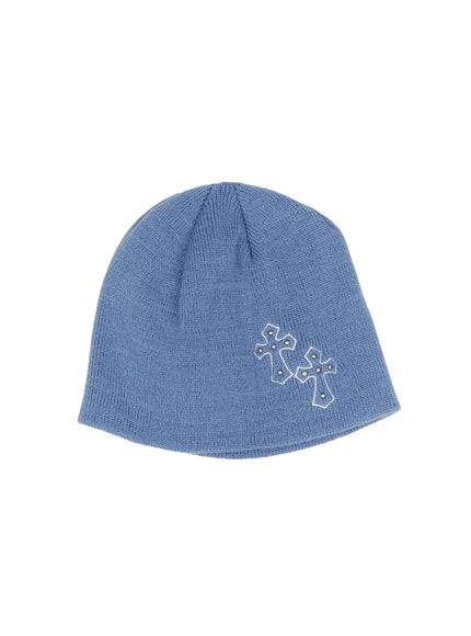 mens-cross-embroidered-beanie-is519 / Blue
