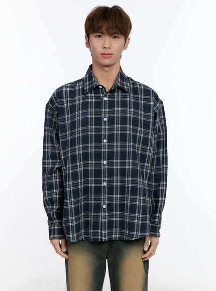 mens-plaid-button-up-shirt-in512 / Dark blue