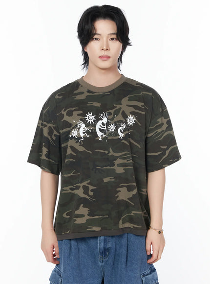 mens-camo-layered-t-shirt-iy519 / Dark green