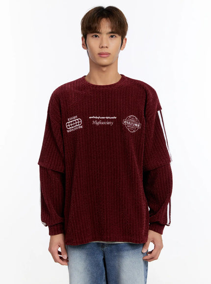 mens-layered-long-sleeve-tee-in524 / Dark red