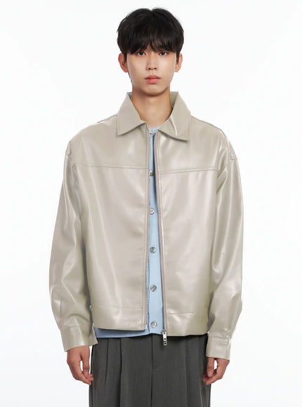 Men's Classis Faux Leather Zip-Up Jacket Is519 - Korean Men's