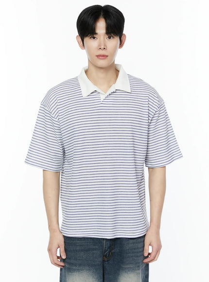 striped-waffle-knit-polo-shirt-ia530 / Purple