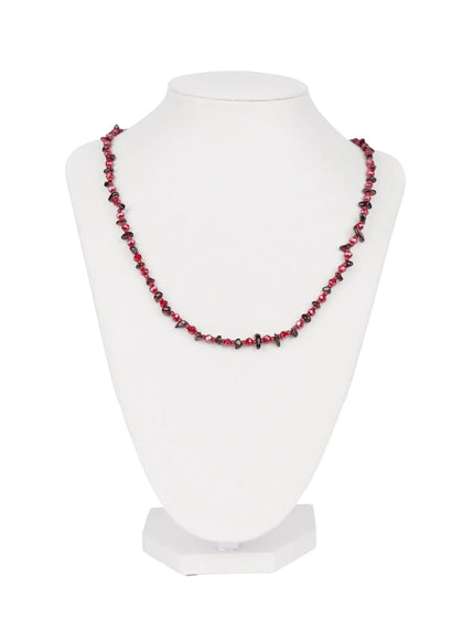 modern-black-stone-beaded-necklace-io531 / Red
