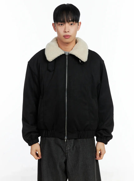 mens-suede-collar-aviator-jacket-in518-1 / Black