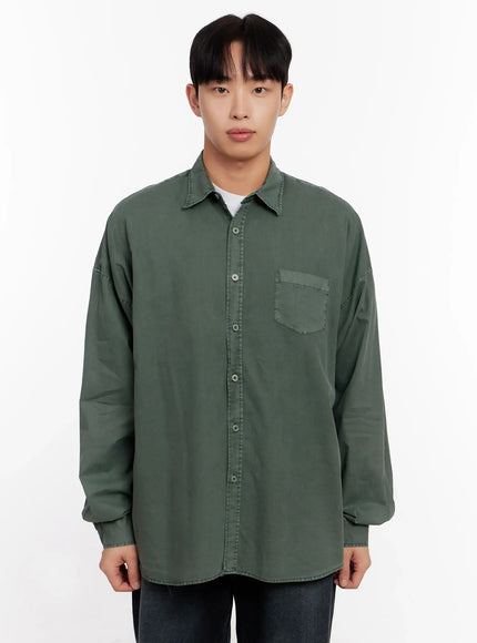 mens-relaxed-fit-blue-cotton-shirt-io528 / Green