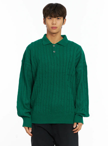mens-cable-knit-collar-sweater-ij514 / Green