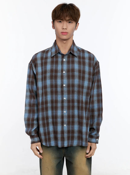 mens-plaid-button-up-shirt-in512 / Light blue