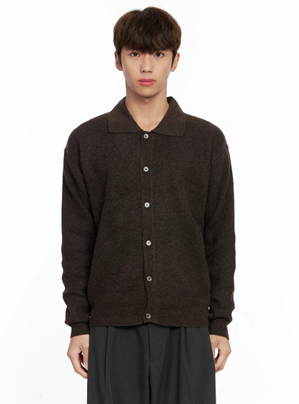 mens-classic-button-up-knit-sweater-io506 / Dark brown