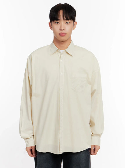 mens-relaxed-fit-blue-cotton-shirt-io528 / Light beige