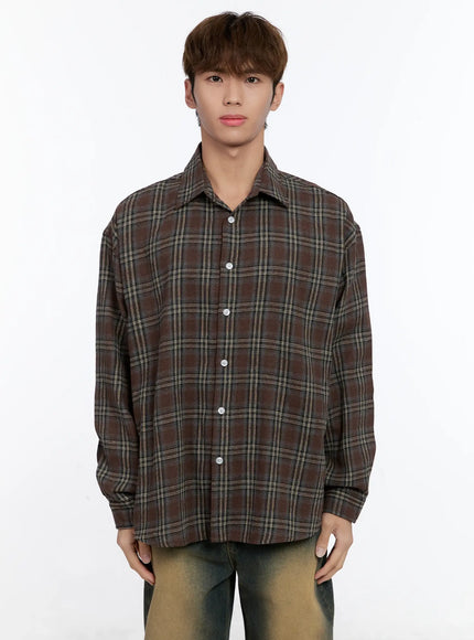 mens-plaid-button-up-shirt-in512 / Dark brown
