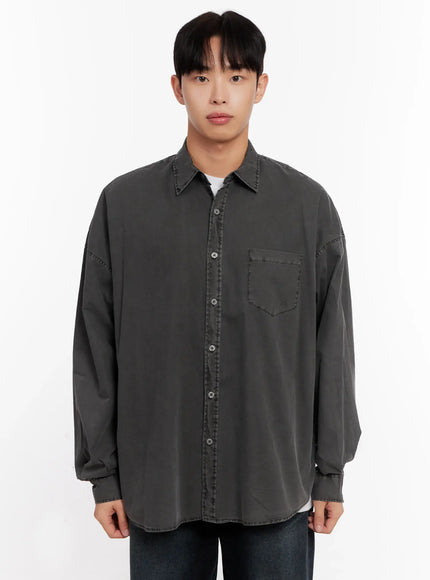 mens-relaxed-fit-blue-cotton-shirt-io528 / Dark gray
