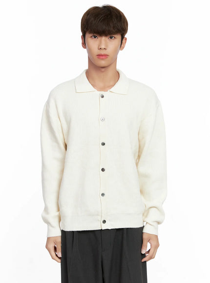 mens-classic-button-up-knit-sweater-io506 / Light beige