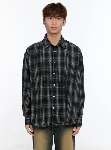 mens-plaid-button-up-shirt-in512 / Dark gray