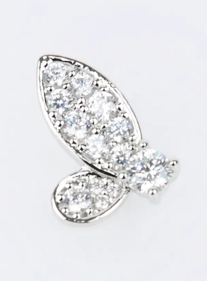 Emerson Earring IU503 in silver, single stud product flat shot, butterfly silhouette with pavé-set crystal upper wing and beaded lower wing detail.