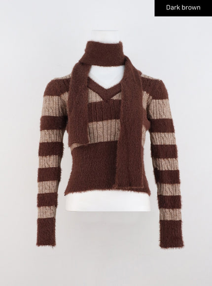 stripe-v-neck-sweater-with-scarf-cn317