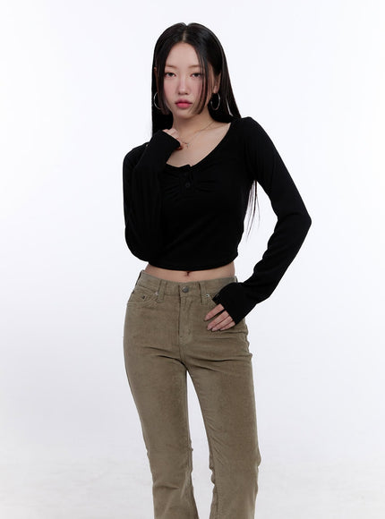 shirred-long-sleeve-buttoned-crop-tee-cj513