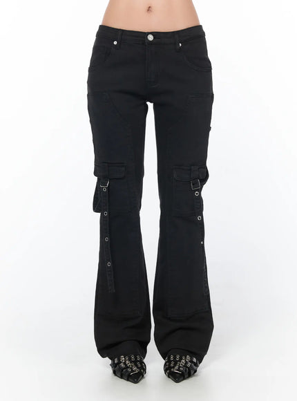 black-bucle-bootcut-cargo-pants-cy513