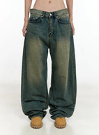 Sooyoung Baggy Vintage Wash Jeans CL531 - Acubi style | LEWKIN